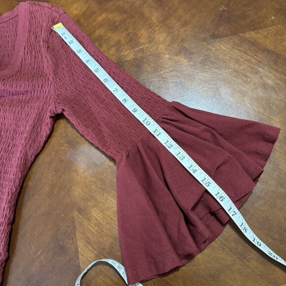 Anthropologie Smocked Bell Sleeve Top Shirt Blouse Wine Red Burgundy Sz Small - Picture 11 of 15